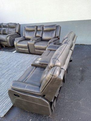 Mid low gray leather love seats