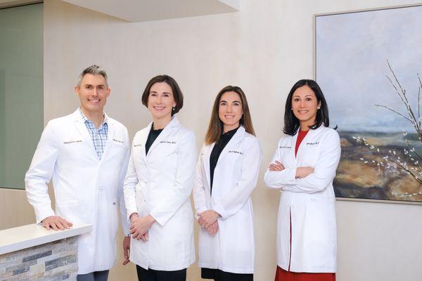 Our 4 dermatologists - Dr. Alexander Jack, Dr. Elizabeth Lener, Dr. Stephanie Fogelson, and Dr. Jyoti Mundi.