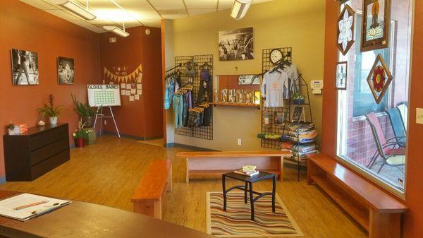 Community area, plus all your hot yoga retail needs!