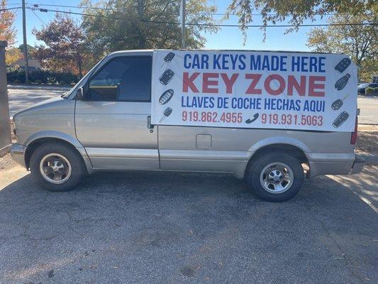 Van with a sign