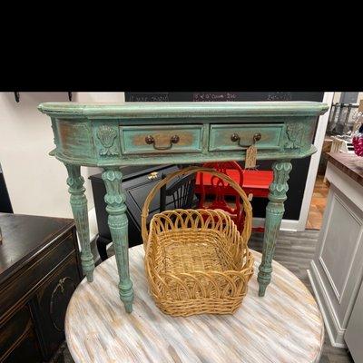 Green antique distressed console table