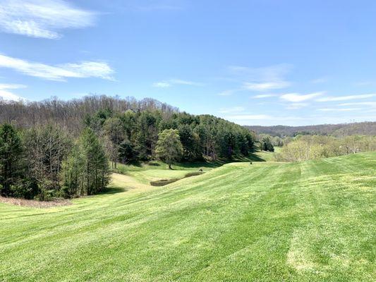 Hole #3: Par 3. Tee box 100' above the green makes this 140. Don't leave it short! Green is guarded on the front by a pond.