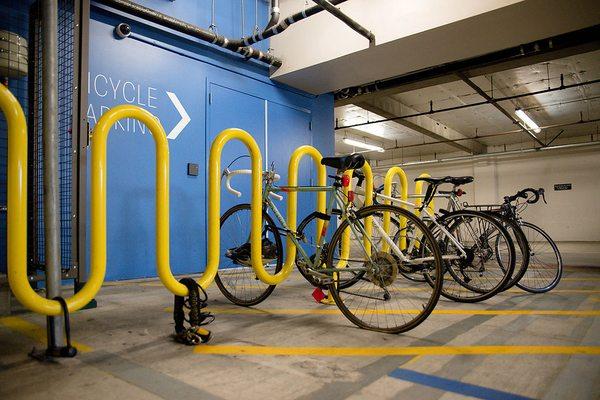 Bike rack in garage parking.