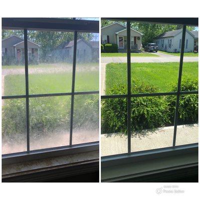 Before and after of a window we cleaned.