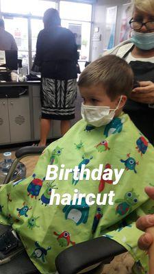 Our grandsons 3rd birthday haircut. Looking fly.