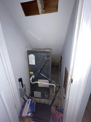 Condenser falling through plywood flooring that's not supported