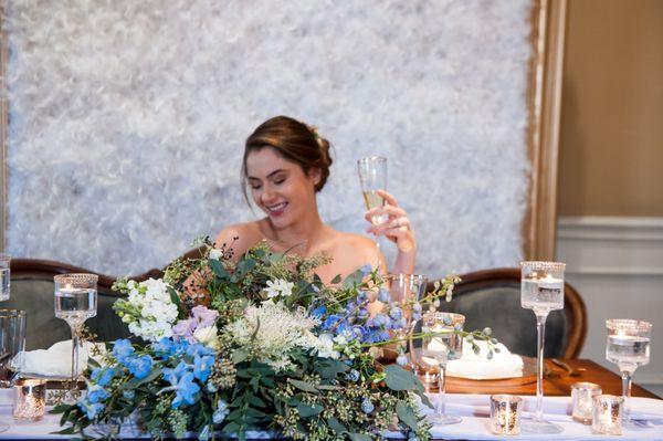 back drop, feather wall, flower wall, sweet heart table