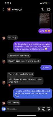 Communication with the salon owner and is NOT her fault