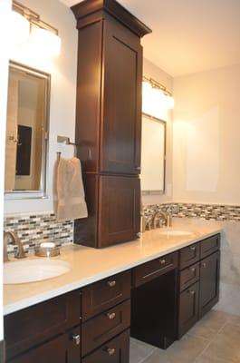 Espresso cabinet master bathroom.