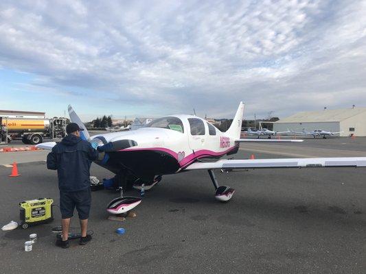 Immaculate Flight at work at their Hayward base at APP Jet center. Serving the Bay Area mobile detailing.24/7/365. Www.immaculateflight.com