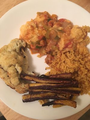 Etouffee!!! I cooked some veggies on the side because I have a 7 year old and rice because... I'm not a good listener.