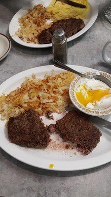 Chopped steak and eggs