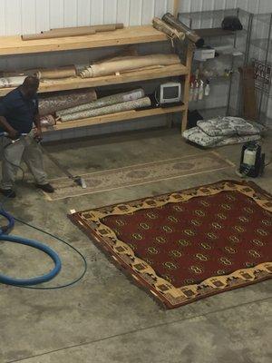 Phil is cleaning some area rugs.  This is becoming more popular with all the hard surfaces in homes today.