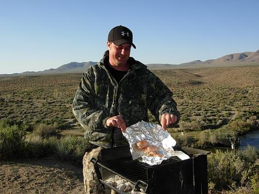 Justin cooking the lobster at Walker River Resort.