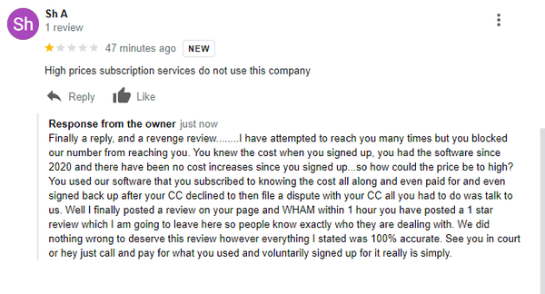 Revenge review  form our review of her business practices.......read their Google reviews