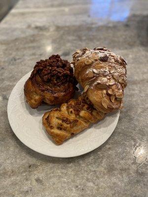 Almond croissant, maple pecan bar, sticky bun