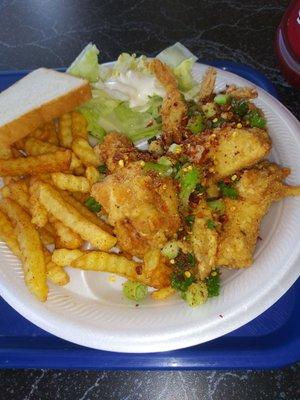 3 piece Shrimp 3 piece Chicken Wings n Fries!