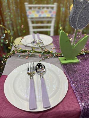 Kids spring decor tablescape