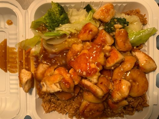 Chicken and shrimp hibachi with teriyaki sauce