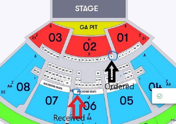 Box seats ordered vs seats recieved from StubHub