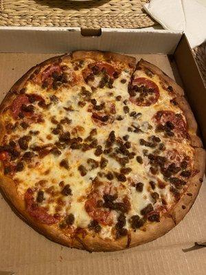 Pepperoni and beef pizza