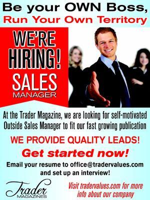 We are looking for Sales Representatives!  Contact us if you are interested.