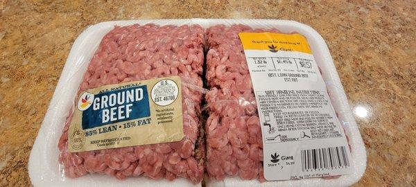 1 of 2 packages of rancid beef purchased at Giant Food Dundalk, MD