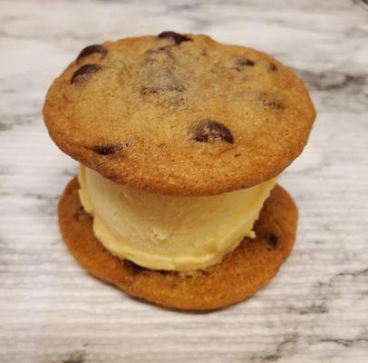 Ice Cream Sandwich with chocolate chip cookies