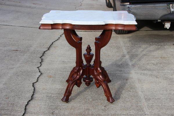 Fancy Walnut Victorian Marble Top Table with Hoof Feet Ca.1870