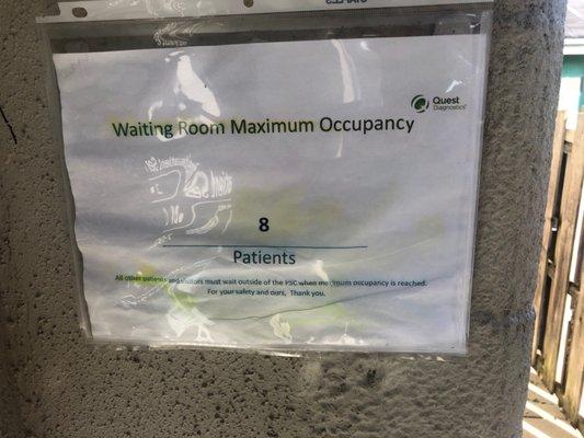 Details clearly state when the maximum occupancy of 8 is reached!! Yet employee insisted on clearing out an empty waiting room!