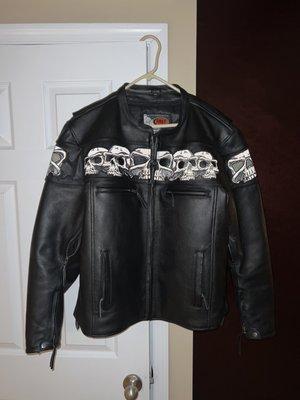 Leather Motorcycle Riding Jacket with Reflective skulls