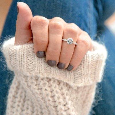 Winter essentials: a warm sweater, a hot latte, and a ring on your finger.