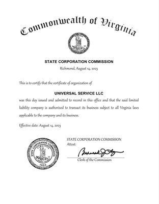 Certificate of the business