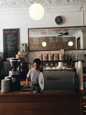 Barista Jhon grinding the beans!