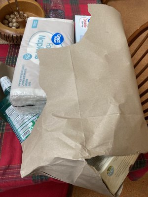 Just another normal Walmart paper bag. Maybe the bottle of mouthwash was responsible, or the napkins, storage bags or two boxes of tea. :(