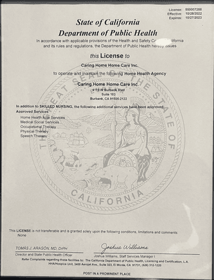 State of California Department of Public Health License