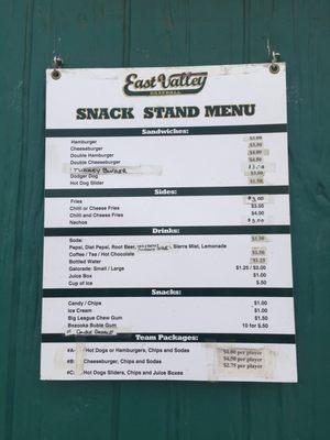 Snack stand Menu