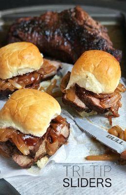 Bacon-jam smoked tri tip sliders. Pajaro's style!