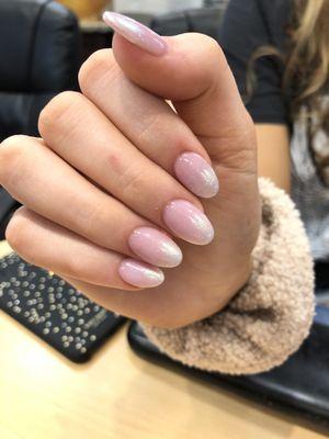 Almond shape with hero graphics ombré finish nails