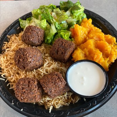 Falafel platter with pumpkin