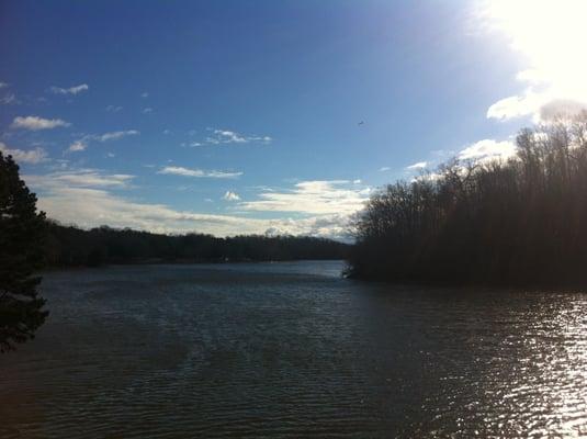 View of the lake from the bridge.