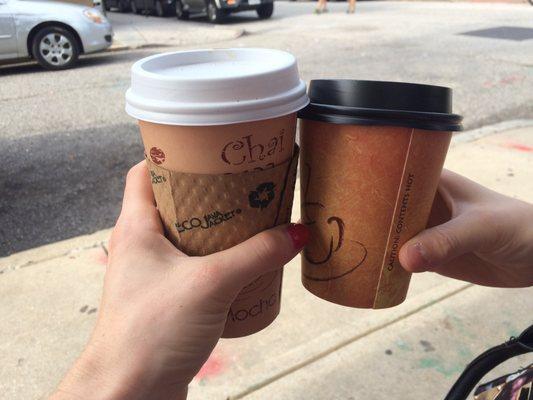 Chai latte and double espresso- $6.70