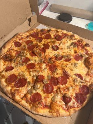 Pepperoni and sausage pizza