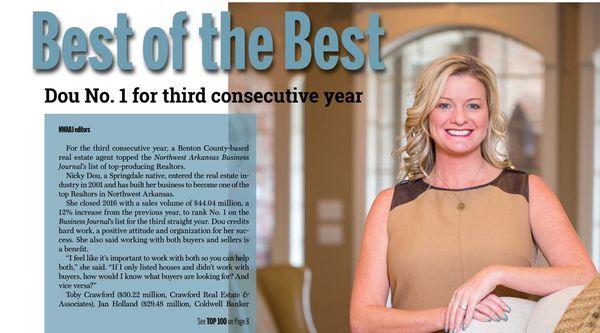 #1 Real Estate Agent in Northwest Arkansas | 2014, 2015 & 2016 NICKY DOU  Keller Williams Market Pro Realty