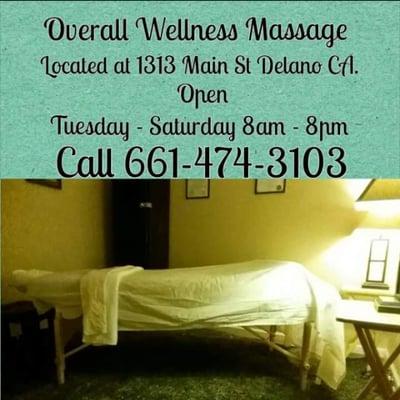 type of massages offered: Swedish, Deep Tissue, Sports, and  Reflexology