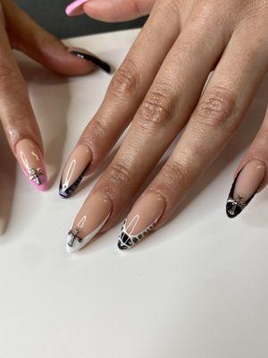 Long almond nails with croc design