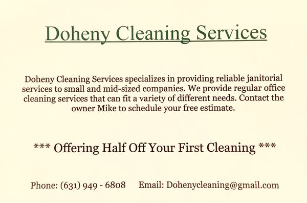 We are offering **HALF OFF** your first cleaning any time you use our services on a regular basis!!!!