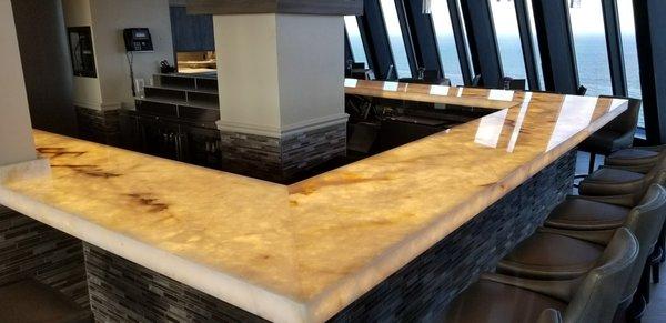 3" Thick LED light Quartzite Bar on the 42nd floor of Tiara on Singer Island.