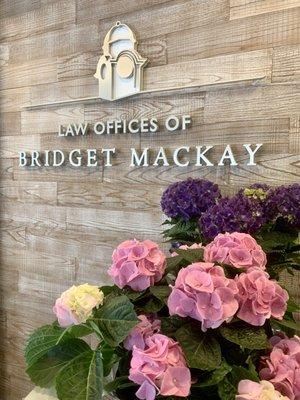 Flowers in the lobby of the Law Offices of Bridget Mackay