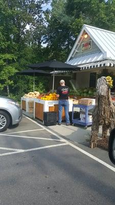 Cantaloupe, watermelons, plums and all fresh and ripe.